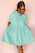 Short Sleeve Raw Edge Jersey Knit Babydoll Dress