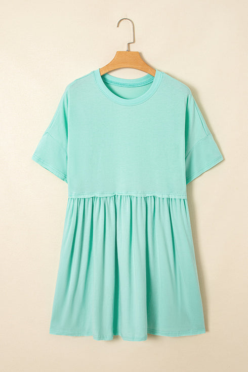 Short Sleeve Raw Edge Jersey Knit Babydoll Dress