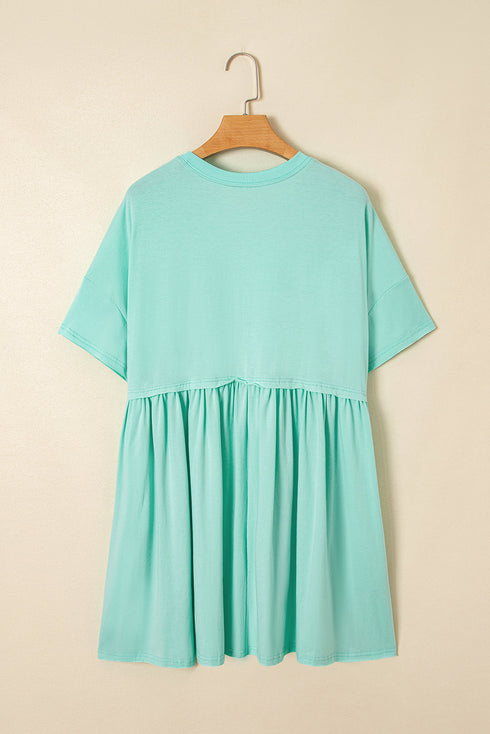 Short Sleeve Raw Edge Jersey Knit Babydoll Dress