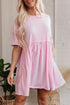 Short Sleeve Raw Edge Jersey Knit Babydoll Dress