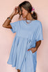 Short Sleeve Raw Edge Jersey Knit Babydoll Dress