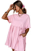Short Sleeve Raw Edge Jersey Knit Babydoll Dress