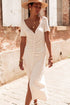 Short Sleeve Ribbed Button Front Ruched Maxi Dress
