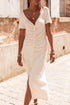 Short Sleeve Ribbed Button Front Ruched Maxi Dress