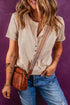 Short Sleeve Ribbed Knit Half Button Henley Top