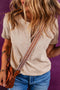 Short Sleeve Ribbed Knit Half Button Henley Top