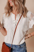 Short Sleeve Ribbed Texture Lace Patchwork V Neck Top