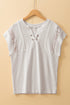 Short Sleeve Ribbed Texture Lace Patchwork V Neck Top