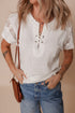 Short Sleeve Ribbed Texture Lace Patchwork V Neck Top
