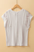 Short Sleeve Ribbed Texture Lace Patchwork V Neck Top