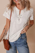 Short Sleeve Ribbed Texture Lace Patchwork V Neck Top