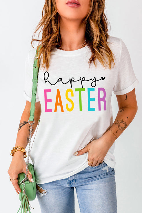 Short Sleeve Round Neck Graphic Letter Print Tee