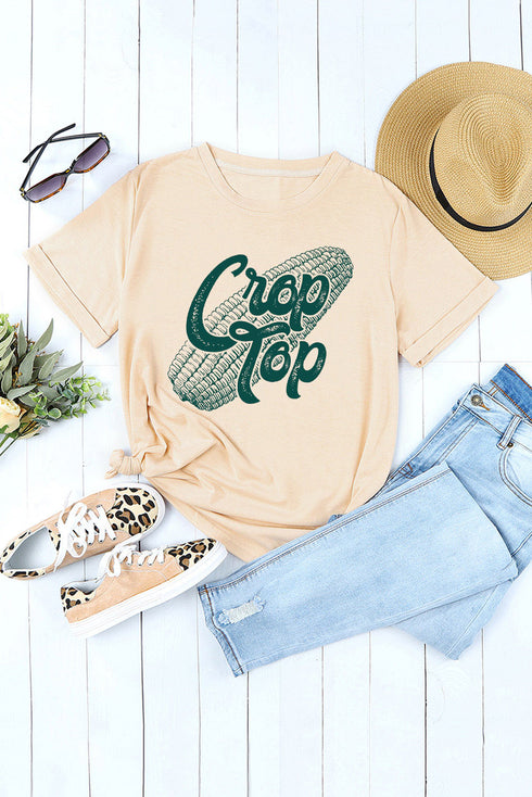 Short Sleeve Round Neck Graphic Print Crop Tee