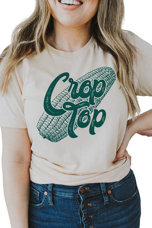 Short Sleeve Round Neck Graphic Print Crop Tee