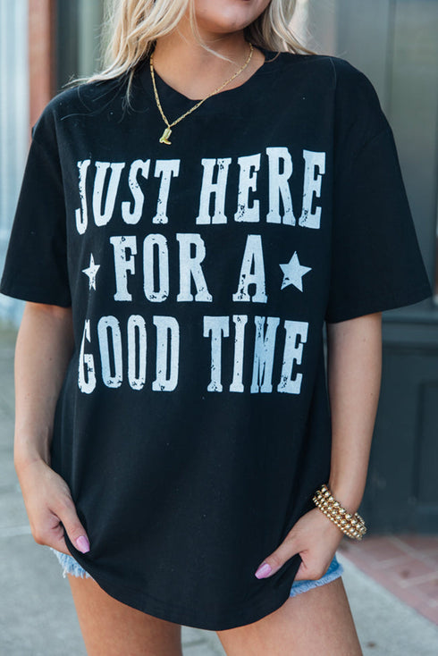 Short Sleeve Round Neck Letter Print Graphic Tee