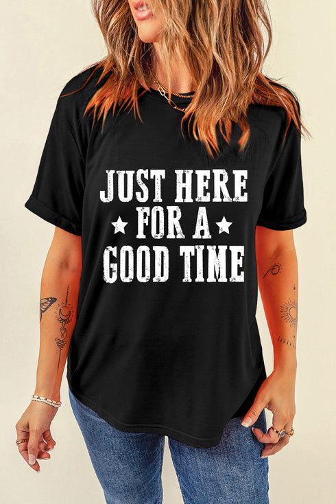 Short Sleeve Round Neck Letter Print Graphic Tee