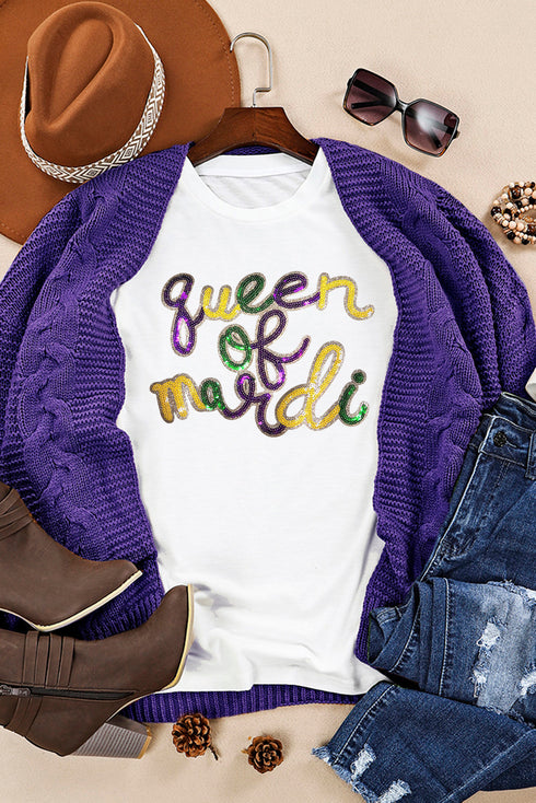 Short Sleeve Sequin Graphic Crew Neck Jersey T Shirt