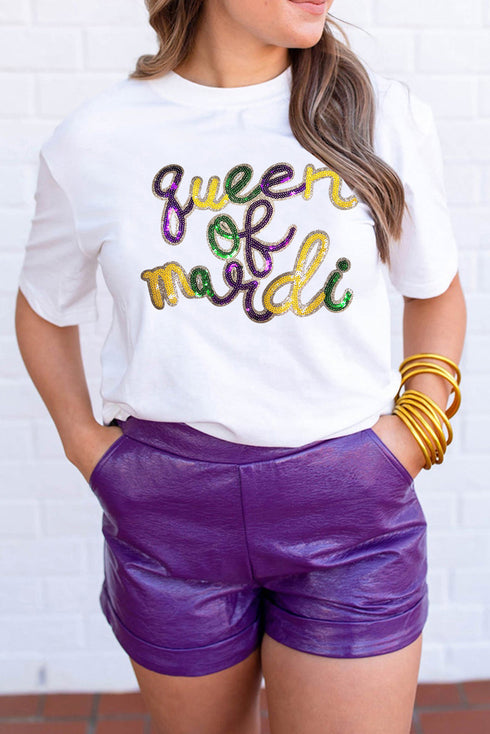 Short Sleeve Sequin Graphic Crew Neck Jersey T Shirt