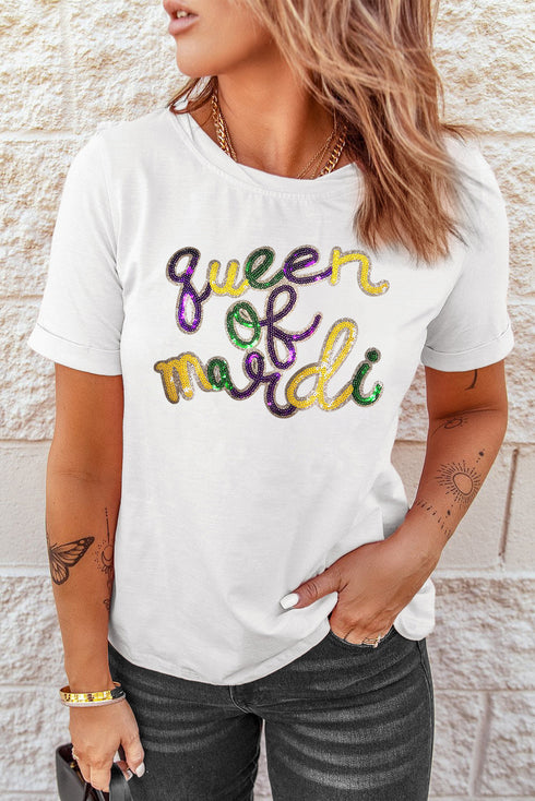Short Sleeve Sequin Graphic Crew Neck Jersey T Shirt