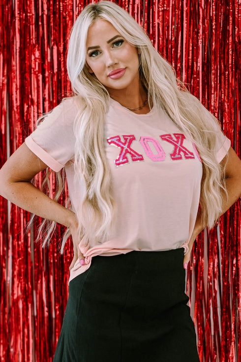 Short Sleeve Sequin Graphic Print Jersey Shirt