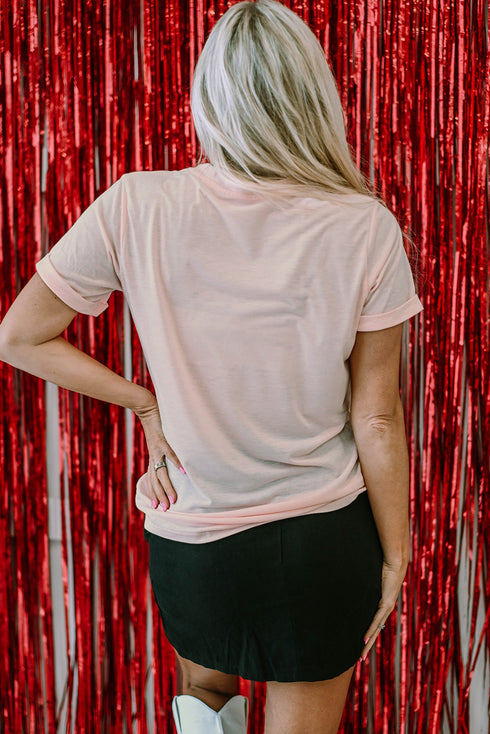 Short Sleeve Sequin Graphic Print Jersey Shirt
