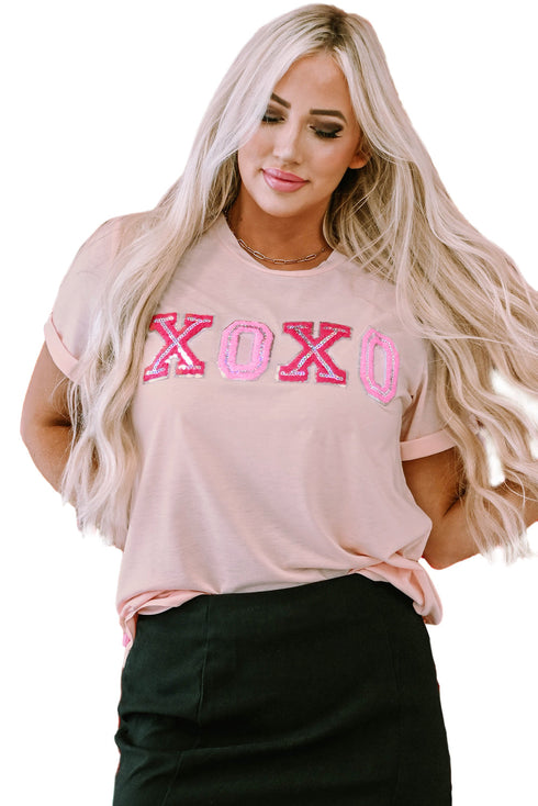 Short Sleeve Sequin Graphic Print Jersey Shirt