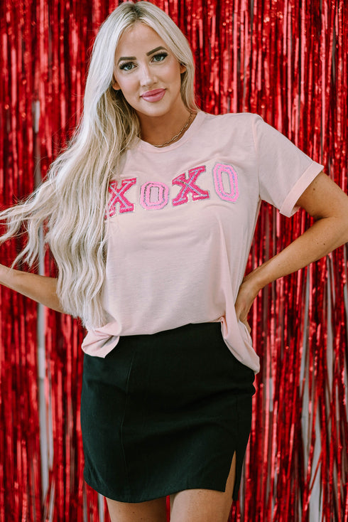 Short Sleeve Sequin Graphic Print Jersey Shirt