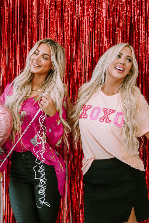 Short Sleeve Sequin Graphic Print Jersey Shirt