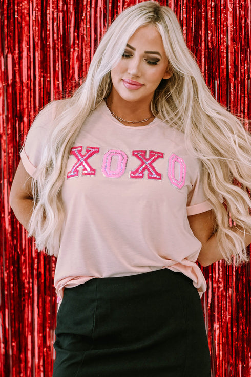 Short Sleeve Sequin Graphic Print Jersey Shirt