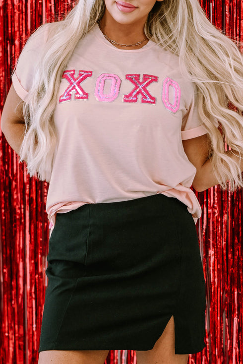 Short Sleeve Sequin Graphic Print Jersey Shirt