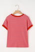 Short Sleeve Sequin Star Graphic Striped Knitted Tee