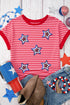 Short Sleeve Sequin Star Graphic Striped Knitted Tee