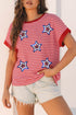 Short Sleeve Sequin Star Graphic Striped Knitted Tee