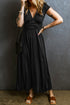Short Sleeve Shirred High Waist V Neck Maxi Dress