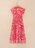 Short Sleeve Shirred Waist A Line Bohemian Floral Dress