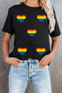 Short Sleeve Striped Heart Graphic Jersey T-Shirt