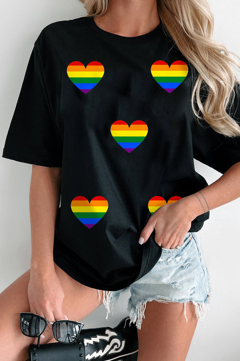 Short Sleeve Striped Heart Graphic Jersey T-Shirt
