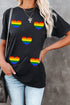Short Sleeve Striped Heart Graphic Jersey T-Shirt
