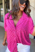 Short Sleeve Textured Checkerboard Button Down Resort Shirt
