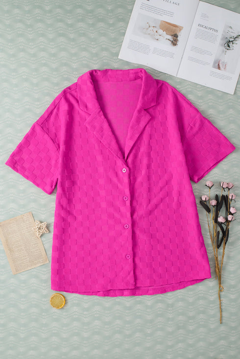 Short Sleeve Textured Checkerboard Button Down Resort Shirt