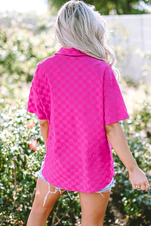 Short Sleeve Textured Checkerboard Button Down Resort Shirt