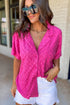 Short Sleeve Textured Checkerboard Button Down Resort Shirt
