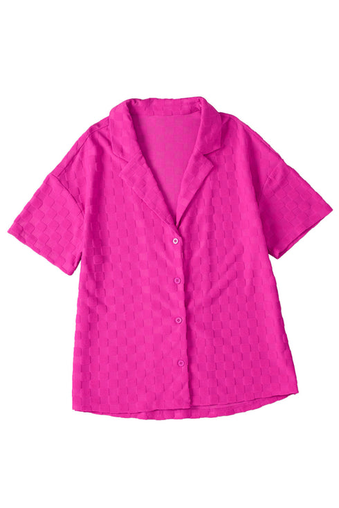Short Sleeve Textured Checkerboard Button Down Resort Shirt