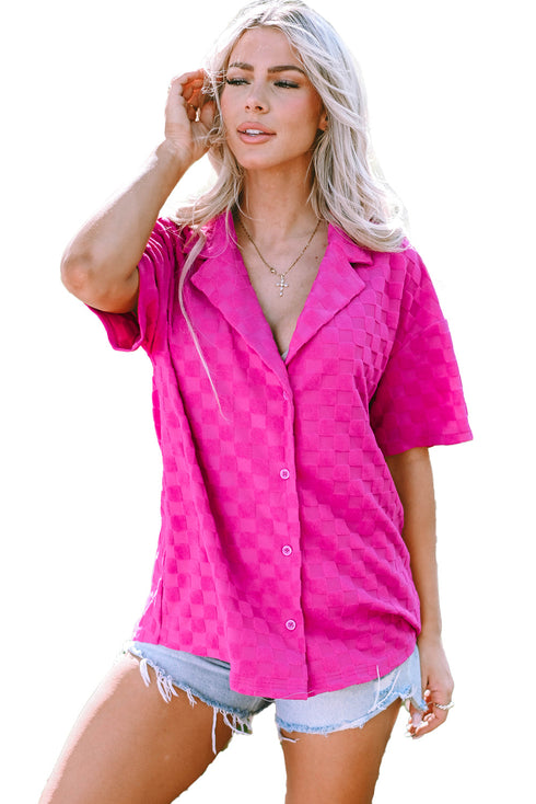 Short Sleeve Textured Checkerboard Button Down Resort Shirt