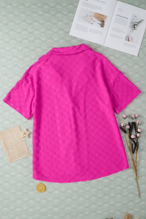 Short Sleeve Textured Checkerboard Button Down Resort Shirt