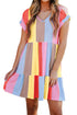 Short Sleeve Tiered Stripe Print Babydoll Dress