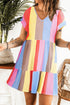 Short Sleeve Tiered Stripe Print Babydoll Dress