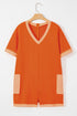Short Sleeve V Neck Patch Pocket Loose Fit Romper