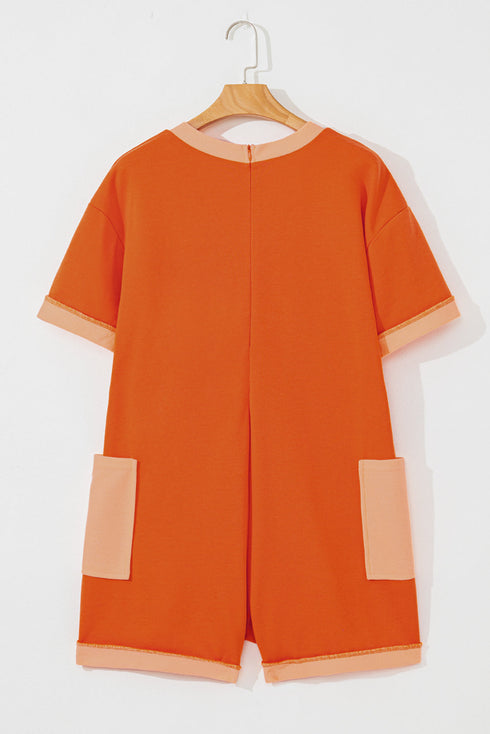 Short Sleeve V Neck Patch Pocket Loose Fit Romper