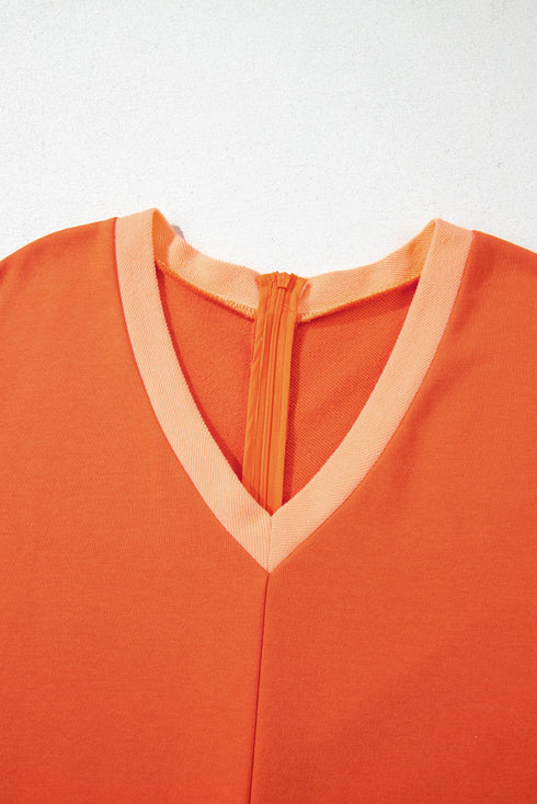 Short Sleeve V Neck Patch Pocket Loose Fit Romper